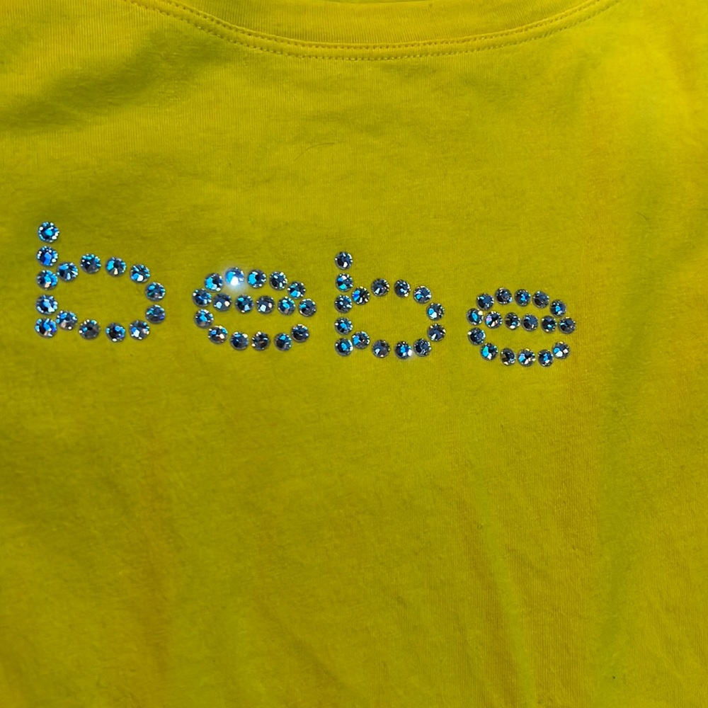 Yellow Bebe rhinestone top